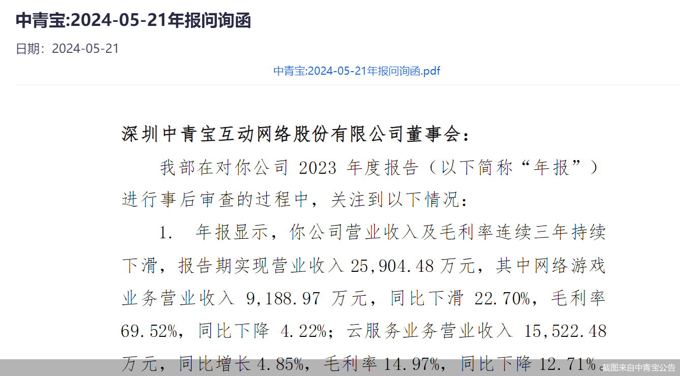 净利连亏！中青宝再度收函 已连续10年年报被追问  第1张