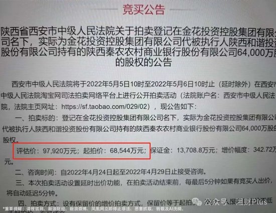 陕西千亿农商行股权拍卖罕见加价，底价从不到7亿增至11亿多  第2张